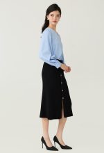Buttons Ribbed Knitted Midi Skirt - Image 4