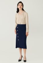 Buttons Ribbed Knitted Midi Skirt - Image 2