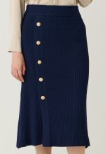 Buttons Ribbed Knitted Midi Skirt - Image 3
