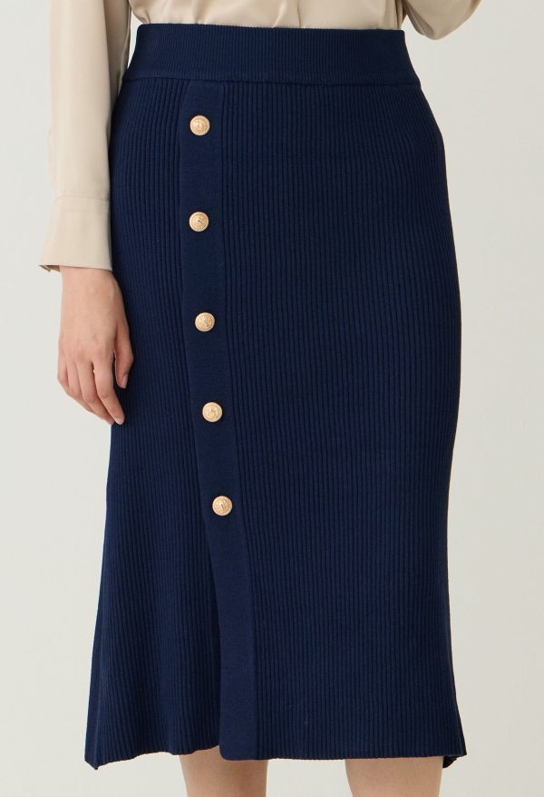 Buttons Ribbed Knitted Midi Skirt - Image 3