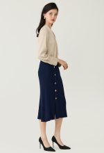 Buttons Ribbed Knitted Midi Skirt - Image 5