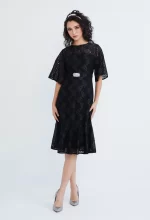 Lace Pearl Belted Cocktail Dress - Image 2