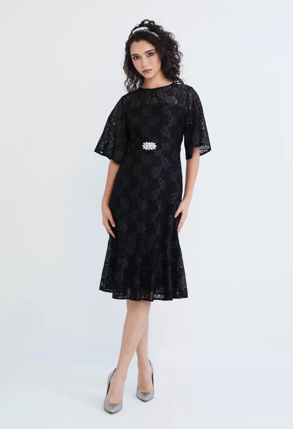 Lace Pearl Belted Cocktail Dress - Image 2