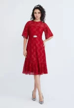 Lace Pearl Belted Cocktail Dress - Image 5