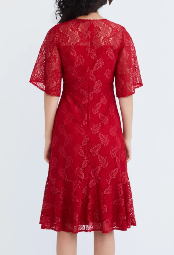 Lace Pearl Belted Cocktail Dress - Image 7