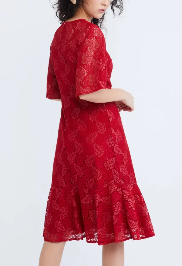 Lace Pearl Belted Cocktail Dress - Image 8