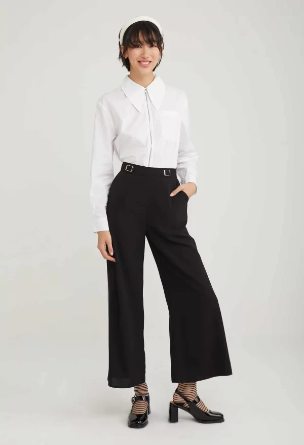 Waist Accent Wide Leg Palazzo Pants - Image 2