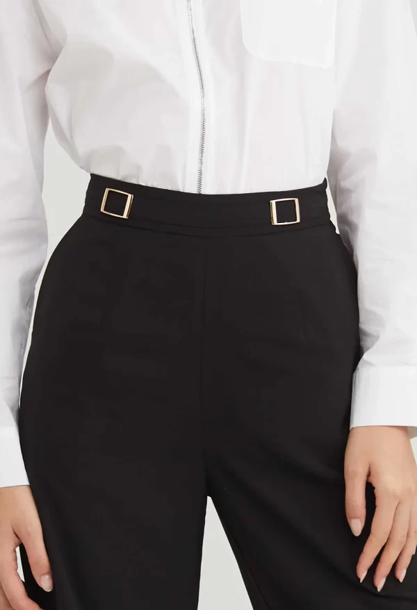 Waist Accent Wide Leg Palazzo Pants - Image 3