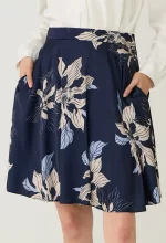 Navy Floral Printed A-Line Midi Skirt