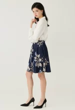 Navy Floral Printed A-Line Midi Skirt - Image 2
