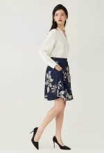 Navy Floral Printed A-Line Midi Skirt - Image 3
