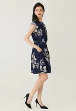 Navy Floral Printed Layered Pleat Blouse - Image 5