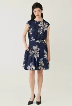 Navy Floral Printed Layered Pleat Blouse - Image 4