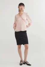 Ruffled Faux Wrap Long Sleeve Blouse - Image 2