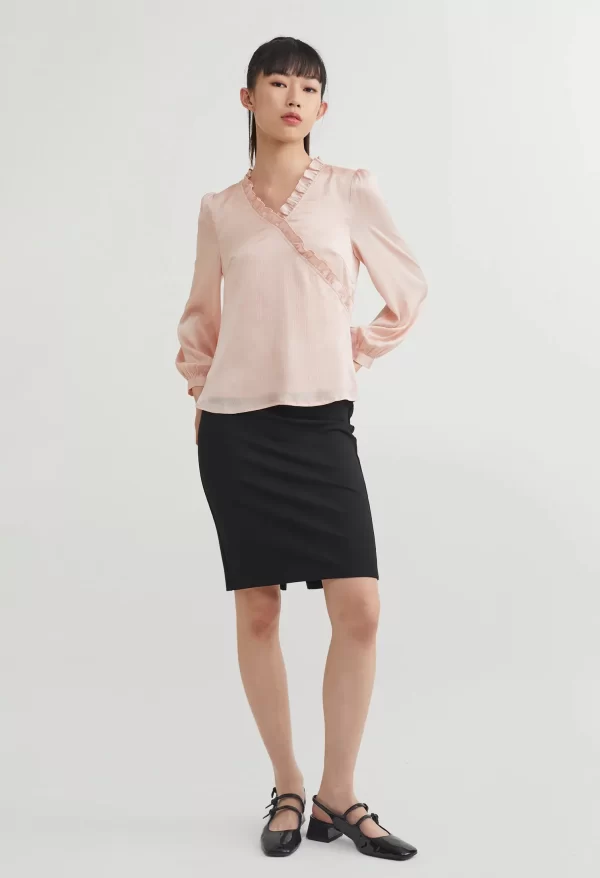 Ruffled Faux Wrap Long Sleeve Blouse - Image 2