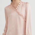 Ruffled Faux Wrap Long Sleeve Blouse