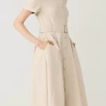 Belted Button-Down Midi Shirtdress