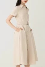 Belted Button-Down Midi Shirtdress