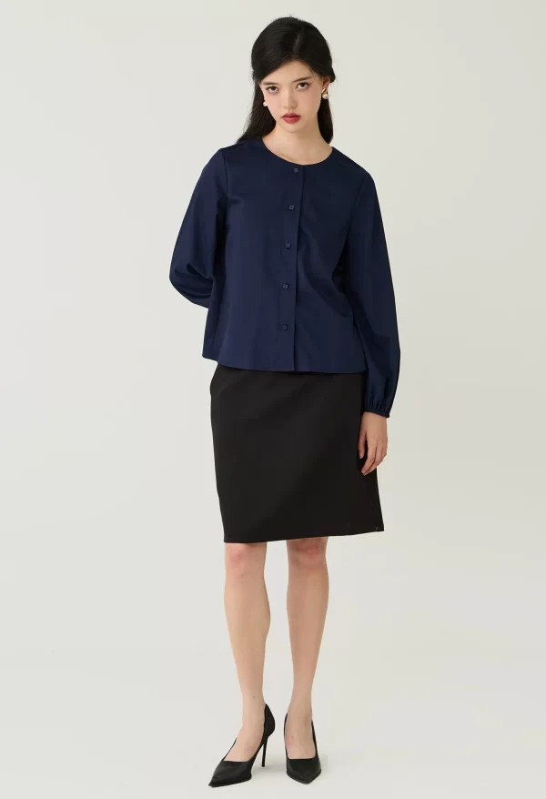 Square Button Crew Neck Blouse - Image 2