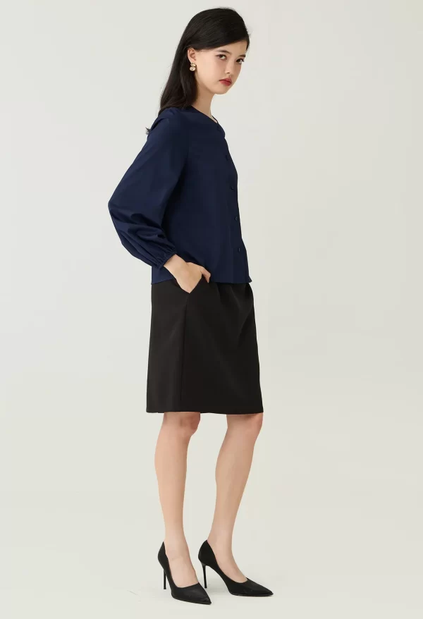 Square Button Crew Neck Blouse - Image 3