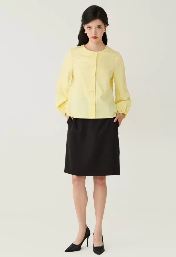 Square Button Crew Neck Blouse - Image 5