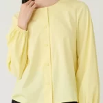Square Button Crew Neck Blouse