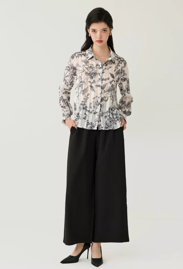 Floral Toile Sheer Button-Down Blouse - Image 3