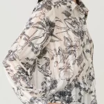 Floral Toile Sheer Button-Down Blouse