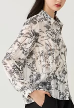 Floral Toile Sheer Button-Down Blouse