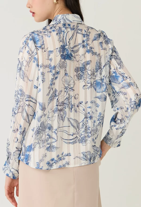 Floral Toile Sheer Button-Down Blouse - Image 7