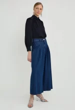 Pleated Wide Leg Denim Trousers - Image 2