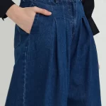 Pleated Wide Leg Denim Trousers