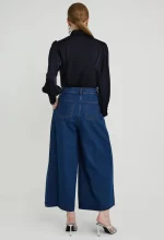 Pleated Wide Leg Denim Trousers - Image 3