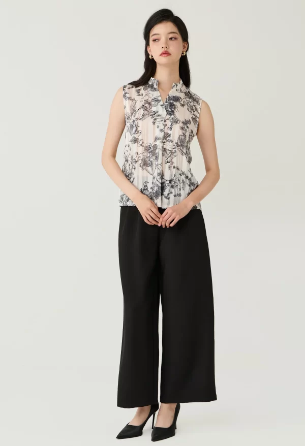 Floral Toile Sheer Sleeveless Blouse - Image 3