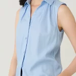 Pleated Neck Sleeveless Button-Down