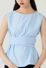 Bow Detail Sleeveless Peplum Blouse