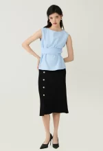 Bow Detail Sleeveless Peplum Blouse - Image 2