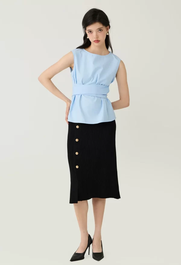 Bow Detail Sleeveless Peplum Blouse - Image 2