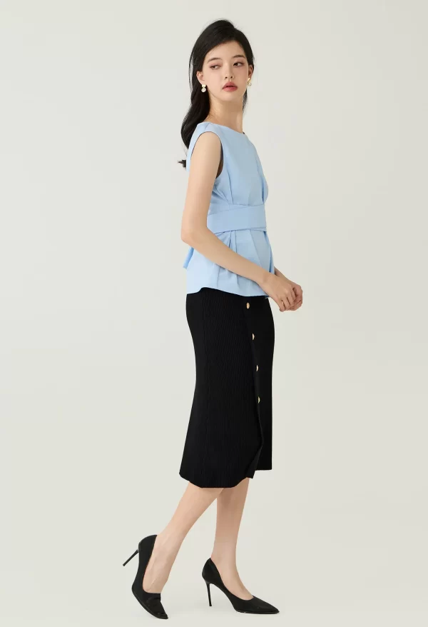 Bow Detail Sleeveless Peplum Blouse - Image 3