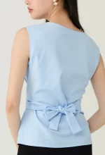 Bow Detail Sleeveless Peplum Blouse - Image 4