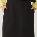 Tailored Buckle-Belted Midi Skirt
