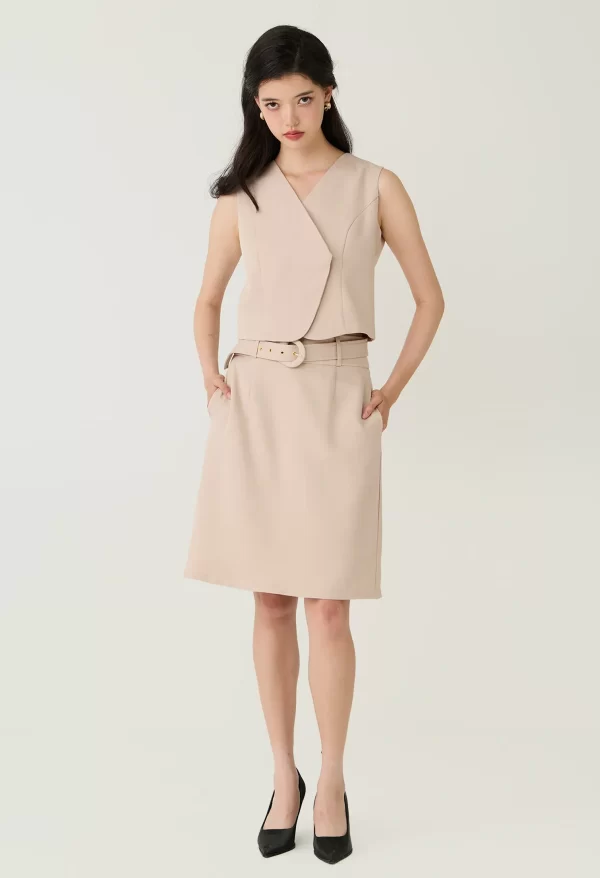 Tailored Buckle-Belted Midi Skirt - Image 5