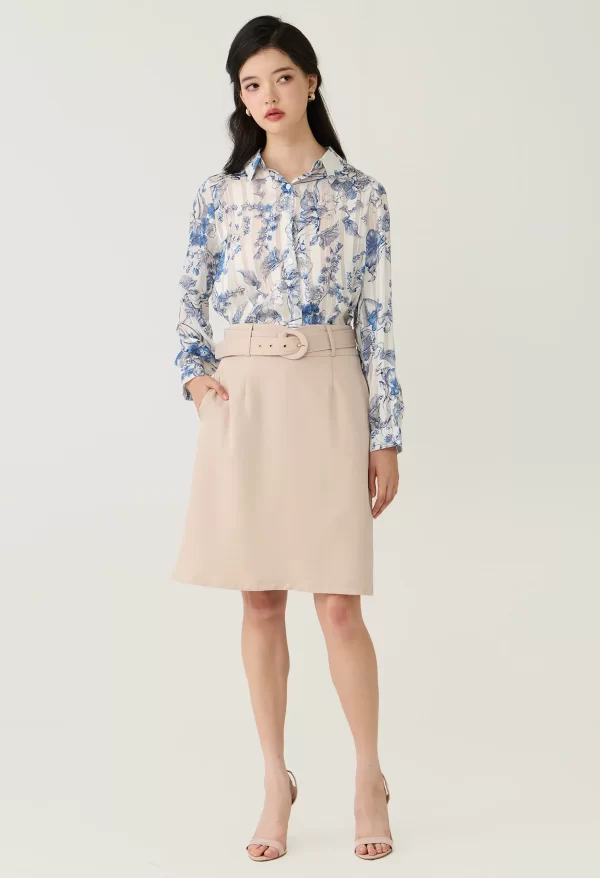 Tailored Buckle-Belted Midi Skirt - Image 6