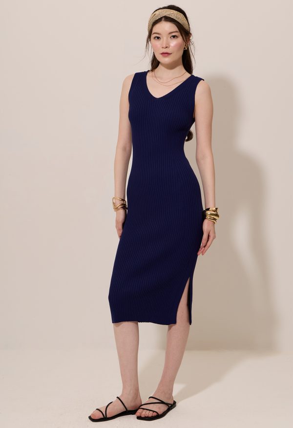 Ribbed Knit Sleeveless Bodycon Midi Dress - Image 2