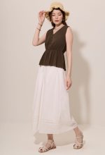 Elastic Smocked Hem Peplum Sleeveless Top - Image 2