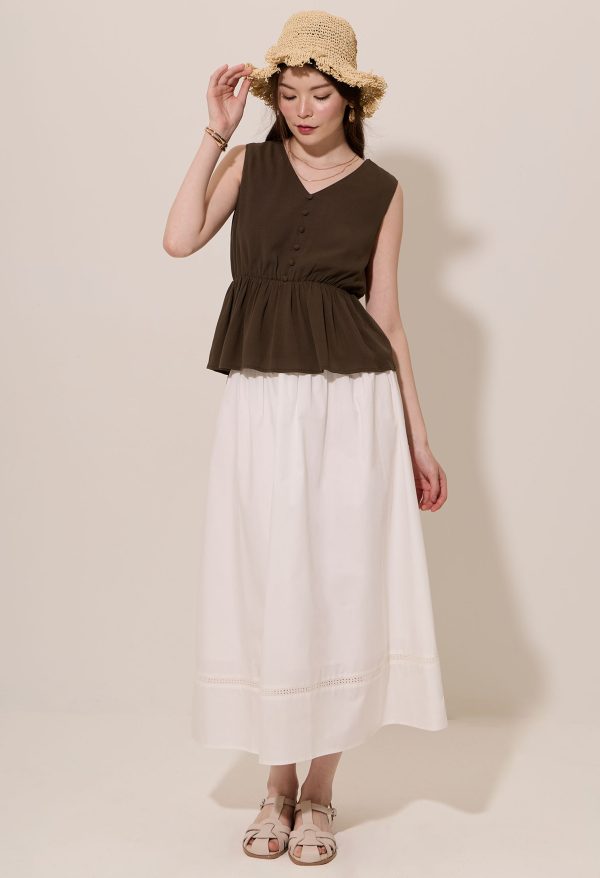 Elastic Smocked Hem Peplum Sleeveless Top - Image 3