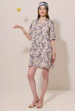 Split-Neck Midi Sleeve Mini Dress - Image 2