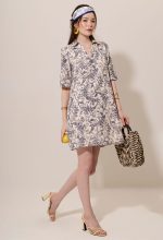 Split-Neck Midi Sleeve Mini Dress