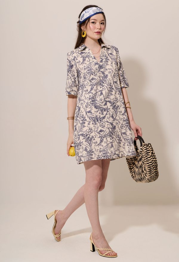 Split-Neck Midi Sleeve Mini Dress - Image 3