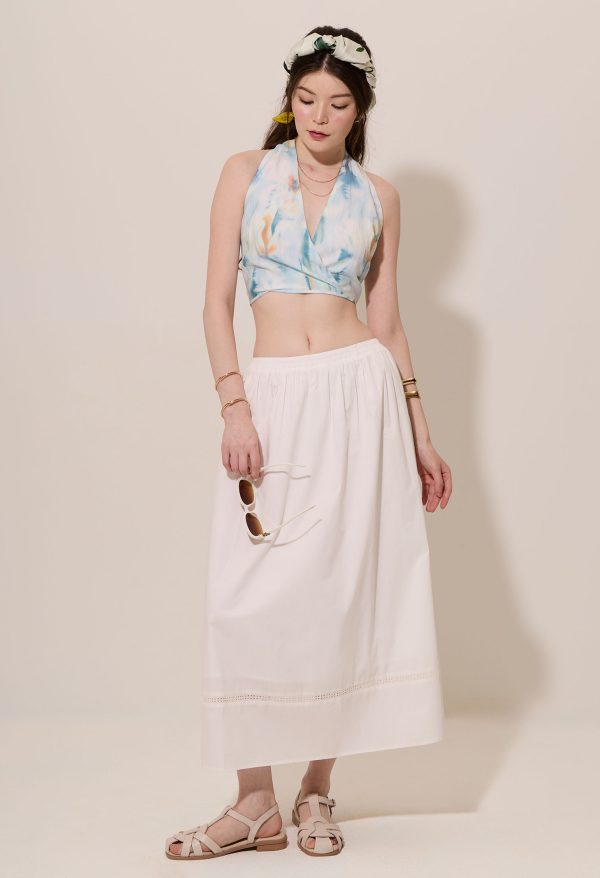 Watercolour Smocked-Back Surplice Crop Top - Image 4